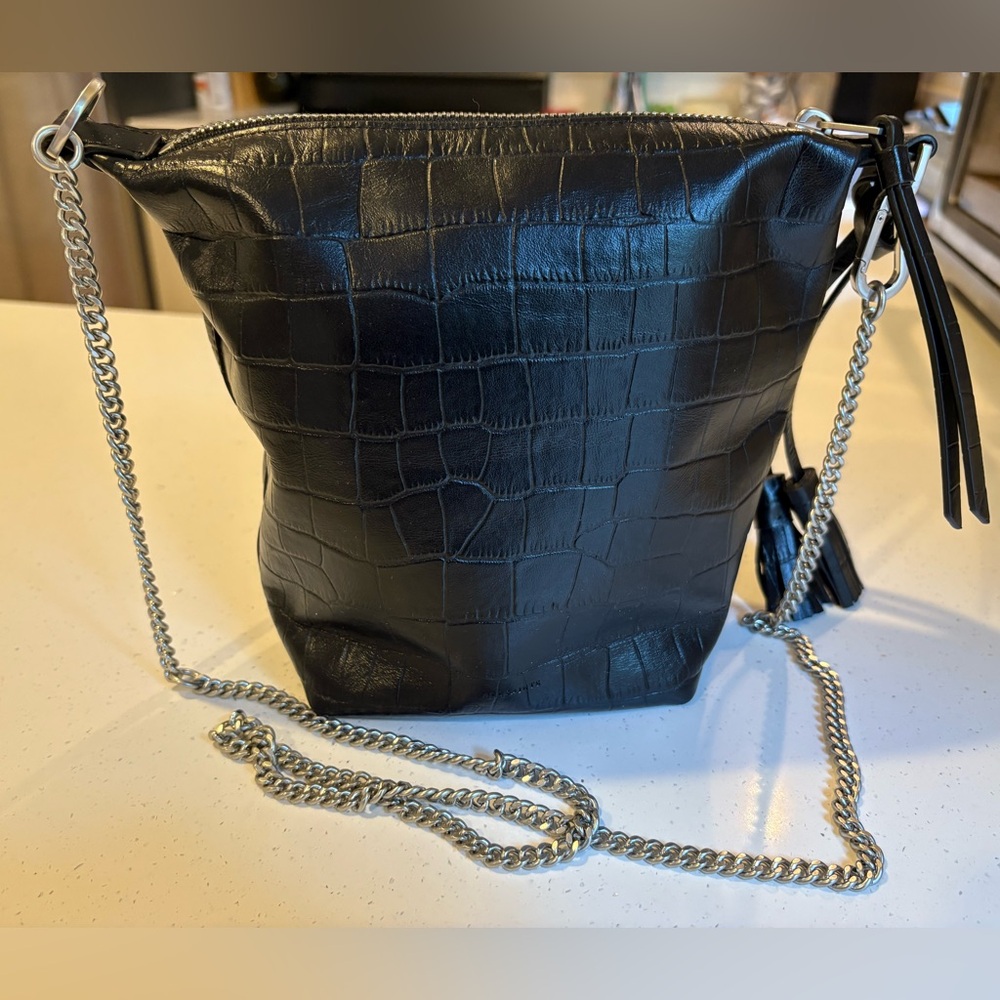 All Saints Croc-Embossed Chain Shoulder Bag